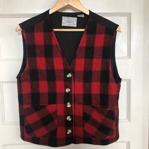 Vintage Y2K VISION I Wool Blend Plaid Vest Medium Red Black Preppy Fisherman